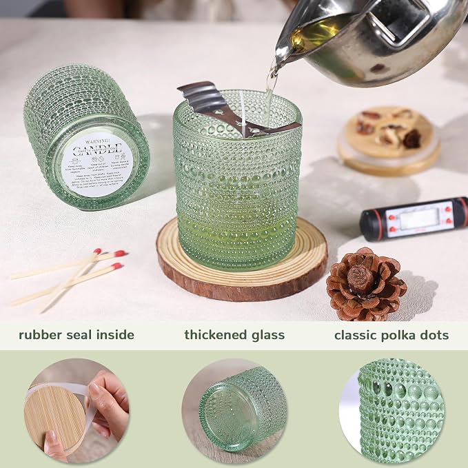 DARJEN 12 Pcs 10 oz Glass Candle Jars with Lids, Candle Tins-Green | Thick Wall Ribbed Glass, Airtight Wood Lids- The go to candle jar for DIY, thoughtful gifters, growing candle brands