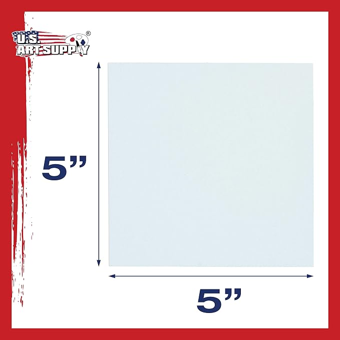 U.S. Art Supply 5 X 5 Inch Art Canvas Board Panels 12 Pack - 8 Ounce | Heavyweight Cotton Acid Free Canvases for Painting Acrylics and Watercolor (1 Case of 12 Single Canvas Painting Panels)