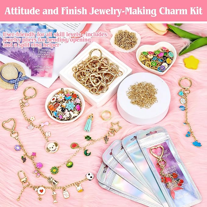 Kanmeii 587Pcs Lip Gloss Keychain Making Kit DIY Craft Supplies with Charms