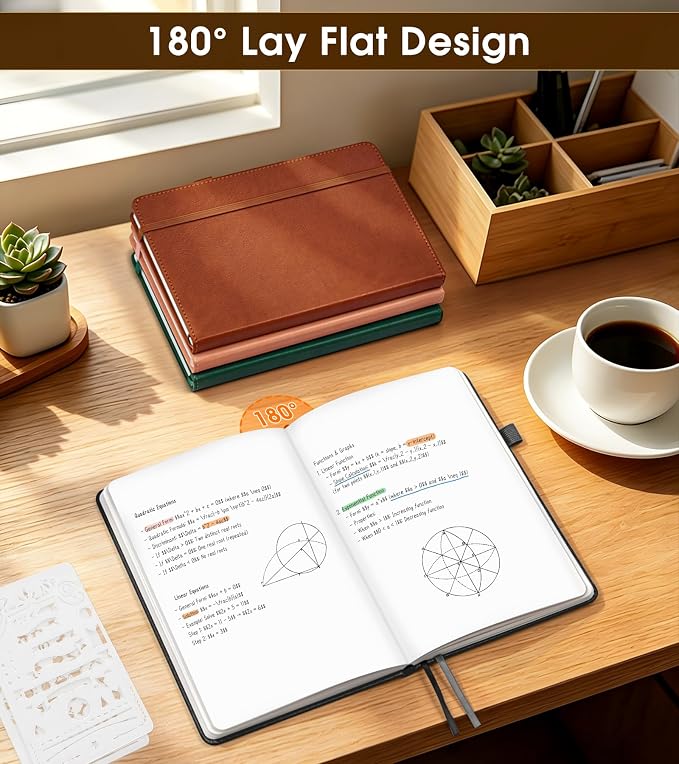 Journal Notebook, A5 Leather Hardcover Blank Sketchbook, 160 Pages, 180° Lay-Flat Binding, 100 GSM Thick Paper, for Sketching, Drawing, Art Journaling & Creative Writing (Black)