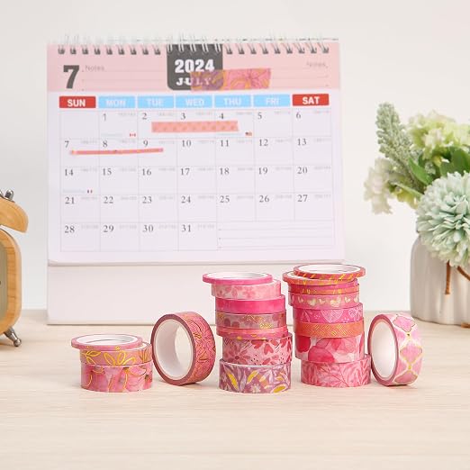 Mr. Pen- Washi Tape Set, 21 Rolls, Assorted Sizes, Floral Pink | 5.5 Yards/Roll, Washi Tape for Scrapbook, Arts, Crafts, Journals and Planners