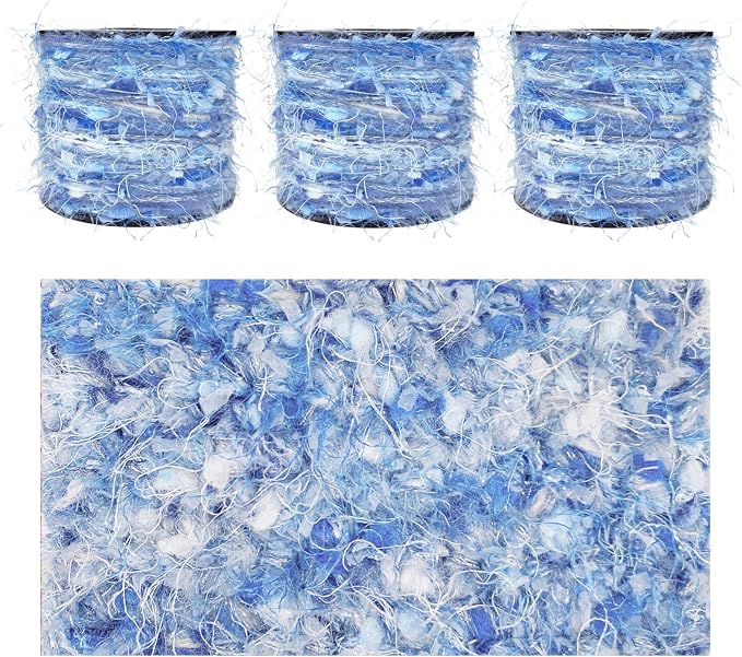 Hand-Blended Multifiber Multicolored Fancy Yarn Subtle Shimmering Threads for Knitting Crocheting Crafts DIY, Set of 3 Rolls (Shimmering Blue)