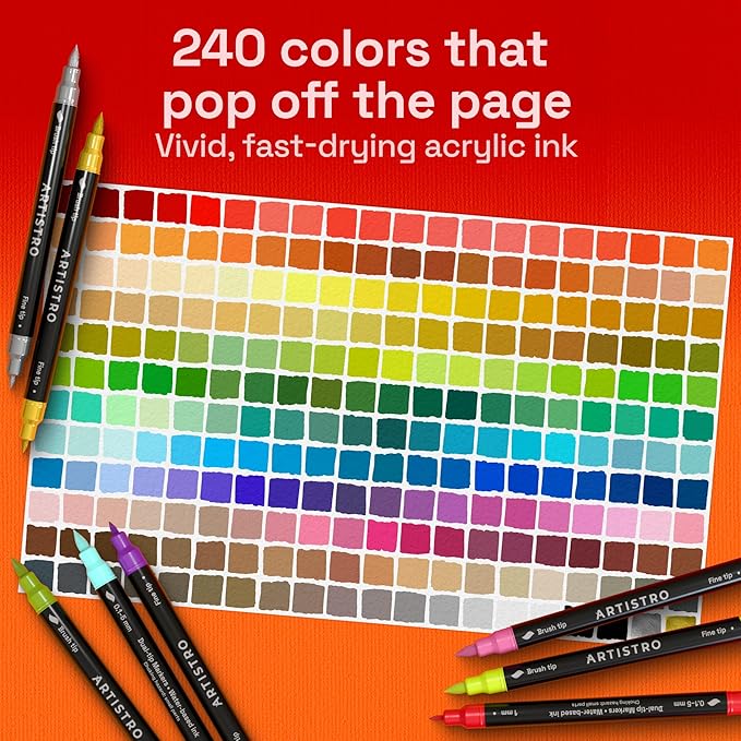 ARTISTRO 240 Dual-Tip Acrylic Paint Marker Pens for Drawing | For Fabric, Rock, Glass, Wood, & Molds, Arts & Crafts Gift for Adults, Teens, & Kids, Classroom Must Haves & School Supplies