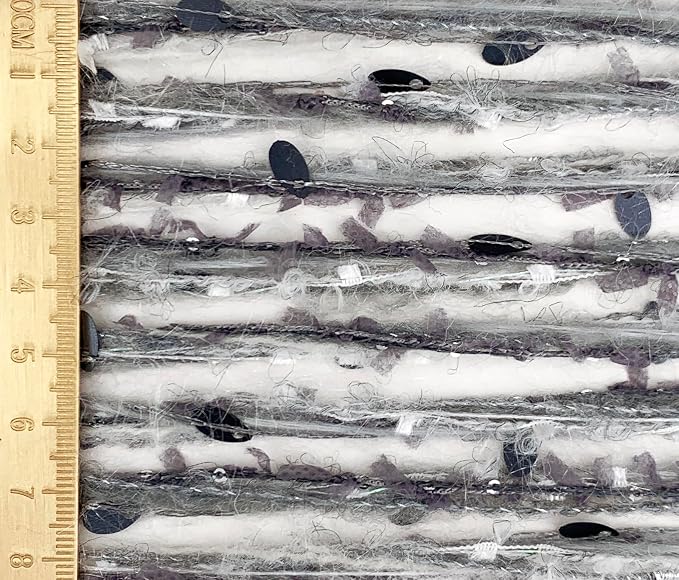 Artisanal Yarn Collection Multifiber Fancy Yarn with Sequins & Iridescent Shimmering Threads for Knitting Crocheting Crafts DIY, Set of 3 Rolls (Gray)