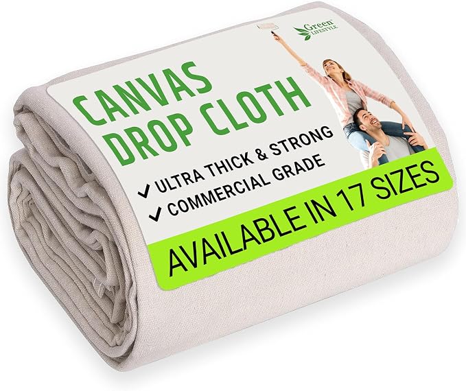 GREEN LIFESTYLE All Purpose Canvas Drop Cloths - Drop Cloth for Painting, Floor Cover, Heavy Duty Protection for Furniture & Surfaces, Reusable Painters Canvas Tarp for Renovation & Home (5x20)