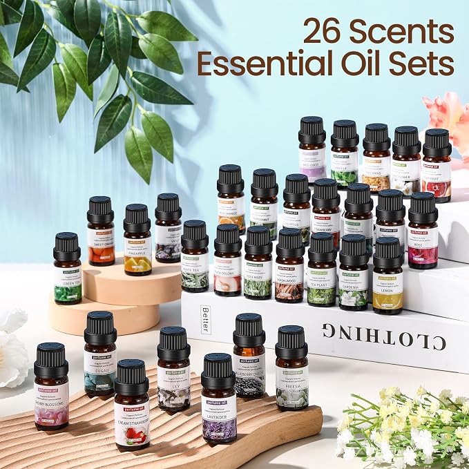 Nuanchu 26 Pcs Essential Oil Set for Diffusers Perfume Candle Soap Making