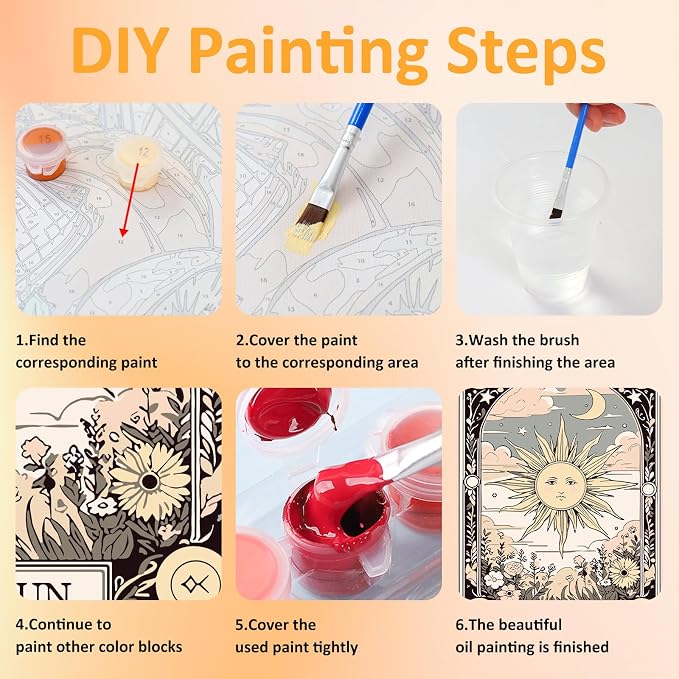 Tarot Paint by Numbers Kit for Adults with Frame, 3 Pack, 7.8x11.8 inch | DIY Painting Kits Crafts for Adults, Relieve Stress, Frame Canvas, Wooden Easel, Gift Box, Home Wall Decor
