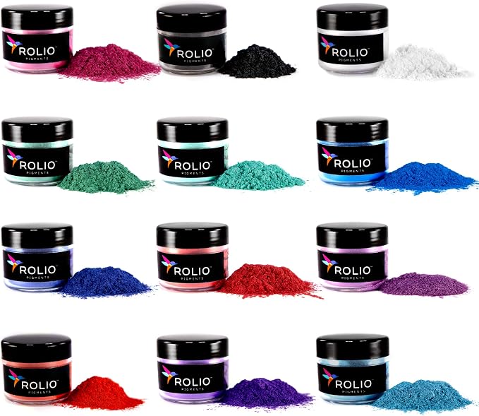 Rolio - Mica Powder Color Pigment Set - Northern Lights, 10g, 12 Jars | Pearlescent Color Pigments, Resealable Jars for Epoxy Resin, Soap Making, Candles, Slime, Nail Art, and DIY Crafts