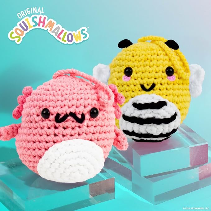 Original Squishmallows™ Crochet Kit – Sunny Bag Charm, Bumblebee Crochet Kit for Beginners with Yarn, Starter Hooks, Step-by-Step Tutorials, DIY Craft, Great Teen Gifts
