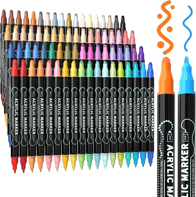 nauets 72 Colors Precision Dual Tip Acrylic Paint Markers Pens - Dot & Fine | Works on Rock, Wood, Fabric, Canvas, Glass, Scrapbook, Paper, Ceramic, Egg, DIY Craft Art Gift - Classroom & School Supplies