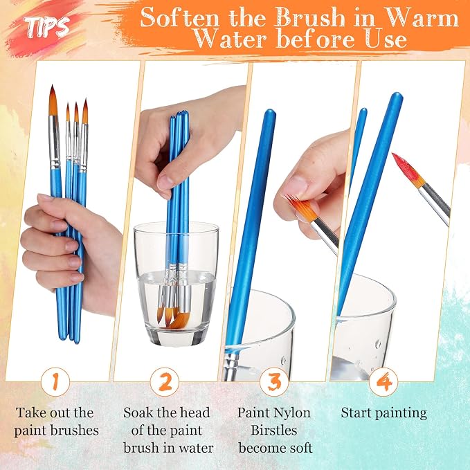 Sherr 48 Pcs Paint Brush Set Bulk Acrylic Brush Wood Paint for Detail Art Crafts Kids Artist Adult Watercolor Oil Face Body(0.35, 0.28, 0.2, 0.16 Inch,Round Style)