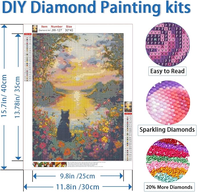 GEWOUVIN Black Cat Diamond Art Kits for Adults, Flower Diamond Painting Kit for Beginners, Round 5D DIY Dimond Art,Full Drill Painting Kit Art and Crafts for Adults Home Wall Decor【11.8x15.7inch】