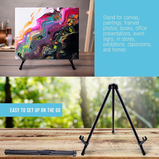 U.S. Art Supply 13.5" Black Metal Tabletop Easel Stand, Foldable