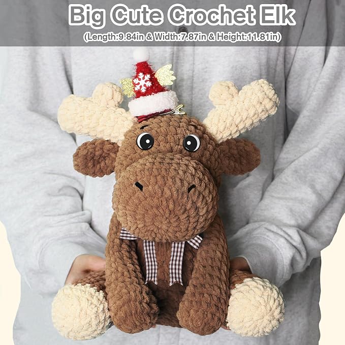 CODGP Crochet Kit for Beginners, 11.8-Inch Elk Crochet Kit for Adults | Crochet Starter Kit Gift, Animal Amigurumi Kit, Durable Chenille Yarn, Full Supplies, Step-by-Step Videos, for Crochet Lovers