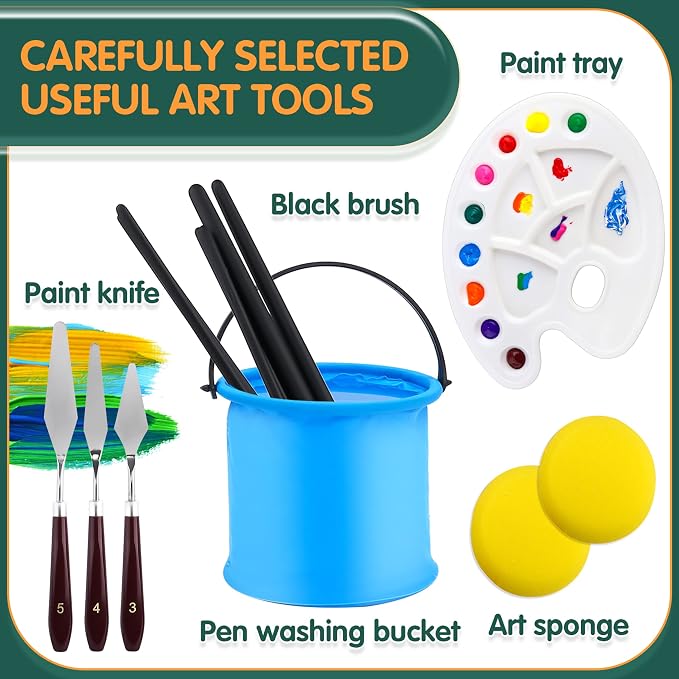 ESRICH Acrylic Paint Set, 64PCS Painting Supplies with Wood Easel | 12 Paint Brushes, 36 Paints, Canvas, Palette, Paints Knives, Painting Kit for Adults, Beginners