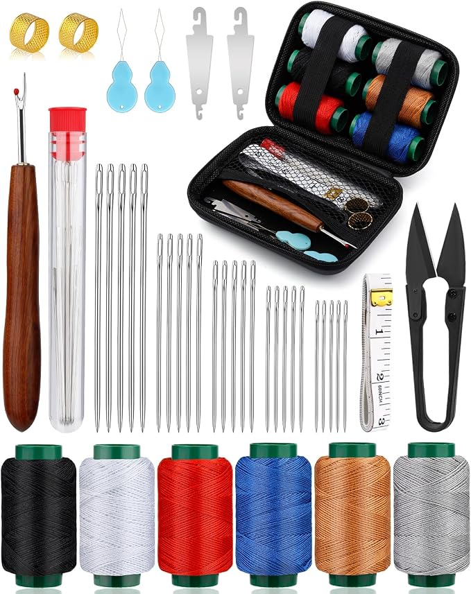TLKKUE Sewing Kit for Adults, Steel Needles for Hand Sewing | 40 Pcs Sewing Kit with Sewing Needles Storage Bag Threads Thimbles Seam Rippers for Repair Clothing(6Color Upholstery Thread)