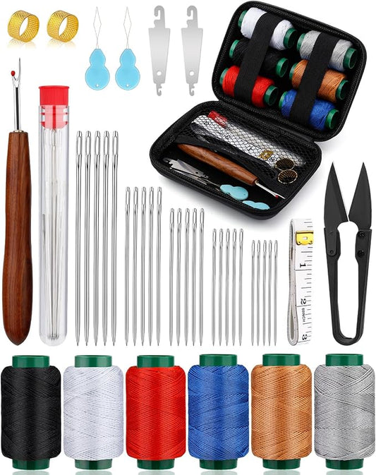 TLKKUE Sewing Kit for Adults, Steel Needles for Hand Sewing | 40 Pcs Sewing Kit with Sewing Needles Storage Bag Threads Thimbles Seam Rippers for Repair Clothing(6Color Upholstery Thread)