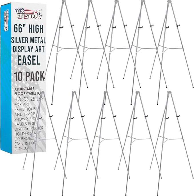 U.S. Art Supply 66" High Gallery Silver Metal Display Easel, Large, 10-Pack