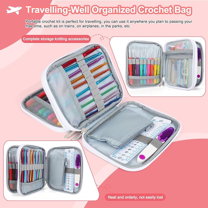 Katech Crochet Hooks Kit with Case, 99-Piece Crochet Hooks Set DIY Crochet Needles Yarn Weave Kits for Knitting Gloves and Sweaters, Ergonomic Lace Crochet Hook for Fine Working | 99 Pcs Metal Crochet Needles and Complete Crochet Accessories for Beginn...