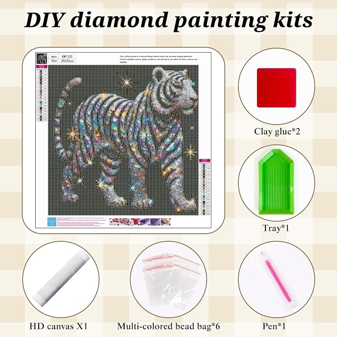 BYGFHLYW Tiger 5D Diamond Painting Kit for Adults, Animal Diamond Art Kits | Full Round Drill Gem Painting Paint by Diamonds Relaxing DIY Craft for Home Wall Decor 13.7x13.7inch