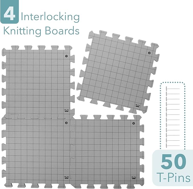 Mr. Pen- Interlocking Blocking Mats, 12” x 12”, 4 Pack with 50 T-Pins | For Knitting & Crochet Projects, Foam Board Design, Includes Pins for Yarn Craft Blocking