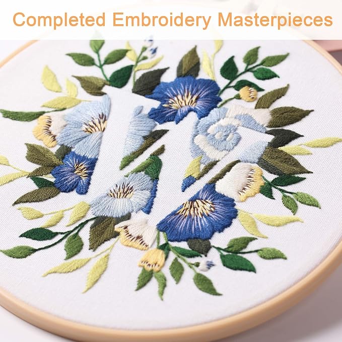 Harimau Letter Pattern W Embroidery Kit for Adult Beginners, Complete Starter Pack with 1 Hoop, Needles, Instruction Guide & Embroidery Stitch Video Tutorials