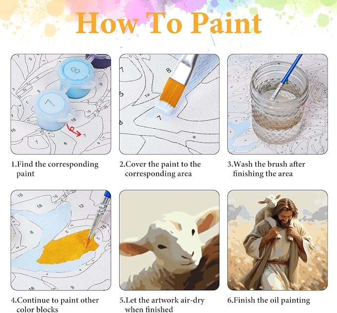 Okarina Paint by Numbers Kit for Adults, Jesus & Lamb Design, 16x20 Inch