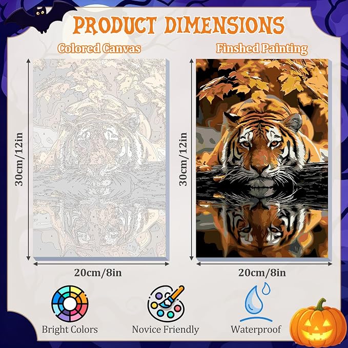 DOMROM Tiger Paint by Numbers Kit for Adults, Tiger DIY Acrylic Oil Painting on Canvas, Fall Paint by Number Kit, Home Decor Craft Gift 8x12 Inch