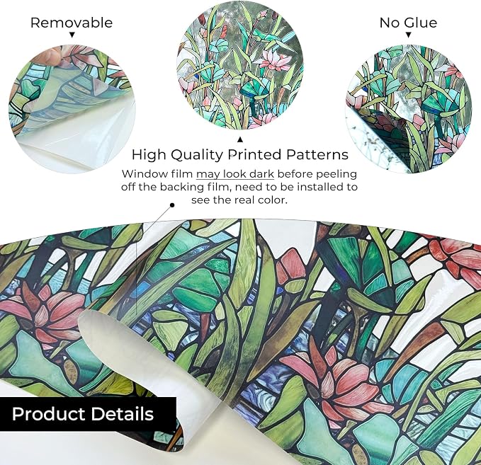 ADD.HERES Stained Glass Window Film, Window Film Decorative, 17.5 x 39.37in