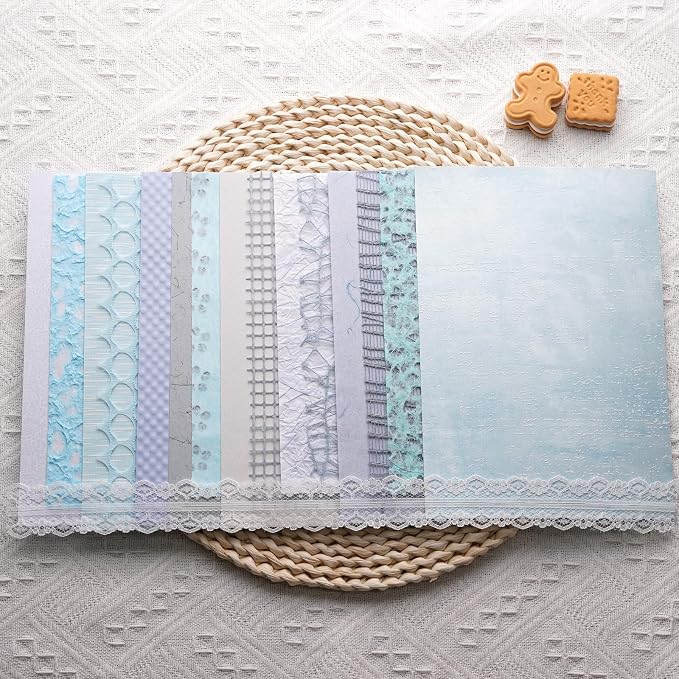 15Pcs Handmade Scrapbook Art Paper Craft Textured Paper Colorful A5 sheet Mesh Special Mix for Scrapbooking Junk Journal Journaling Supplies DIY Materials,5.8x8.2 inches (Blue)