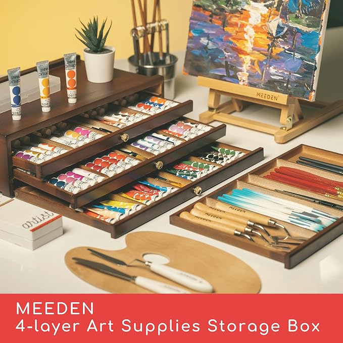 MEEDEN 4-Tier Artist Supply Storage Box: Art Organizer with Compartments