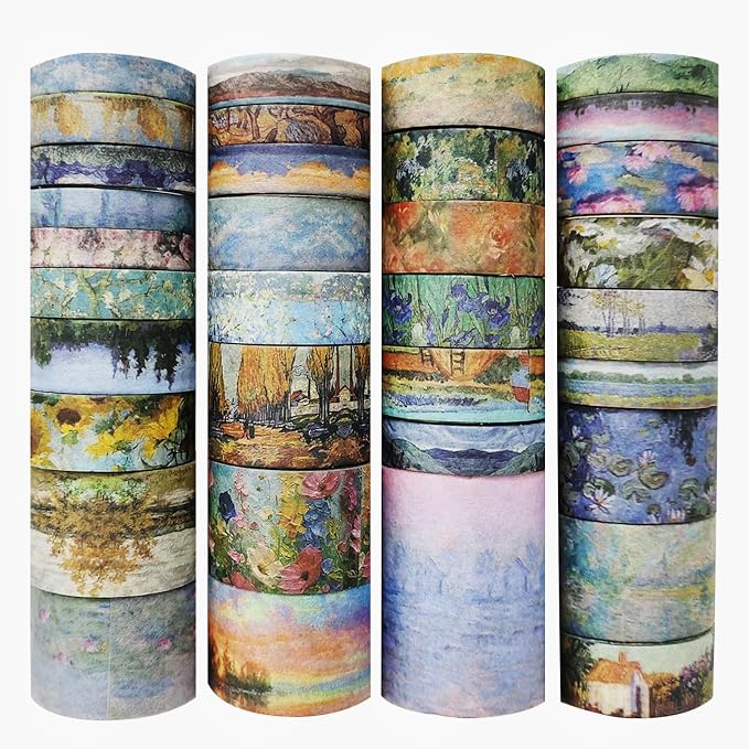 Bomichi 34 Rolls Oil Painting Aesthetic Washi Tape Set