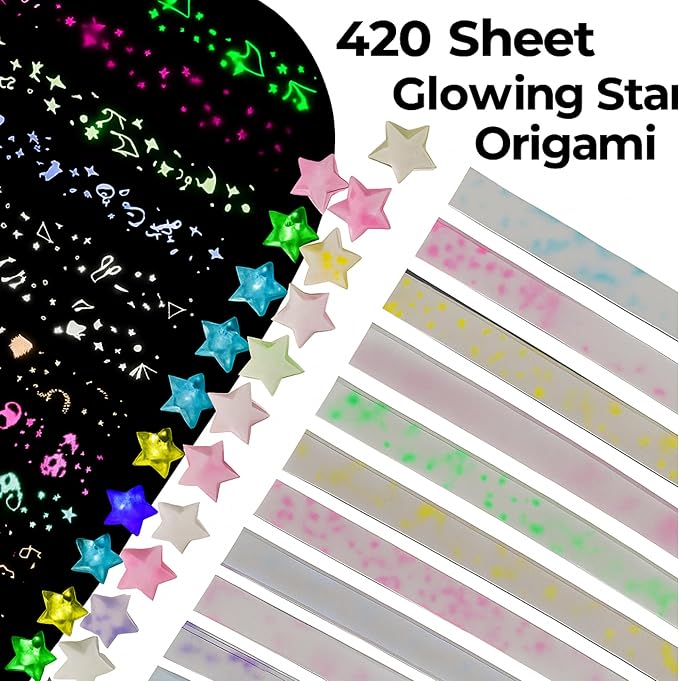 1500 Sheets Stars Paper Strips, 4 Packs Origami Star Paper with 12 Colors Glow in Dark and 27 Colors Assortment , Star Origami Paper for Adult / Teenage Art and Craft Materials DIY / Hand Craft