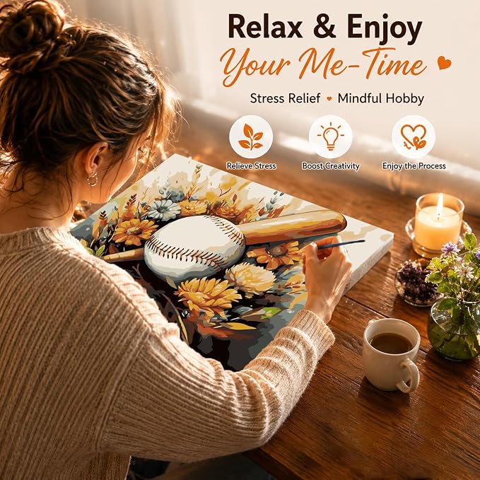 AUKELHJ Paint by Numbers Kit for Adults Beginner, Baseball, 16X20 Inch | Paint by Number for Adults, Beginner Friendly, High-Definition Color Canvas, Stress Relief, Home Decor, Gifts, Unframed