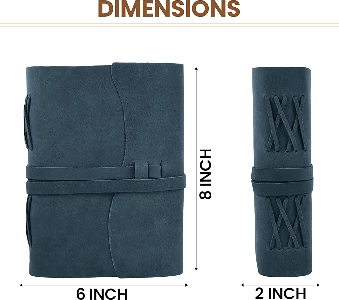 LEATHER VILLAGE Large Leather Journal Edge Cut, Navy Blue 8x6.