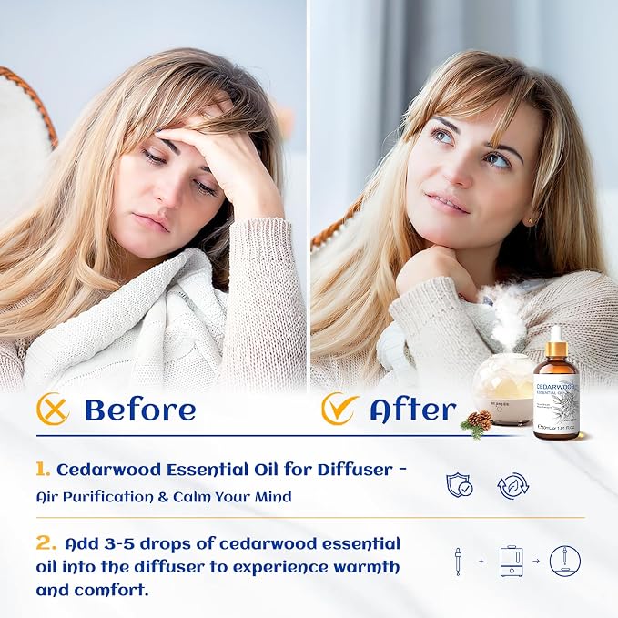 HIQILI Cedarwood Essential Oil for Hair, Skin & Diffuser