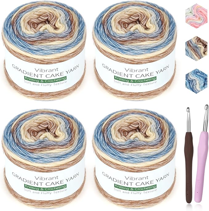 Katech Fairyland Yarn for Crocheting Knitting-4 Packs Gradient Cake Yarn | 100g/3.52 oz-DK Light Weight #3-60% Cotton 30% Acrylic 10% Wool-Perfect for Scarves, Shawls, Blankets and Garments(A)