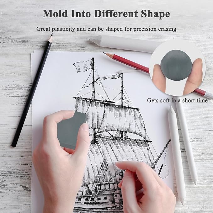 Aenir kneaded erasers for Artists, Soft Kneadable Eraser for Drawing 2 Pack | Moldable Rubber for Sketching, Art Erasers for Drawing with Storage Case, Moldable & Flexible, Clean Removal