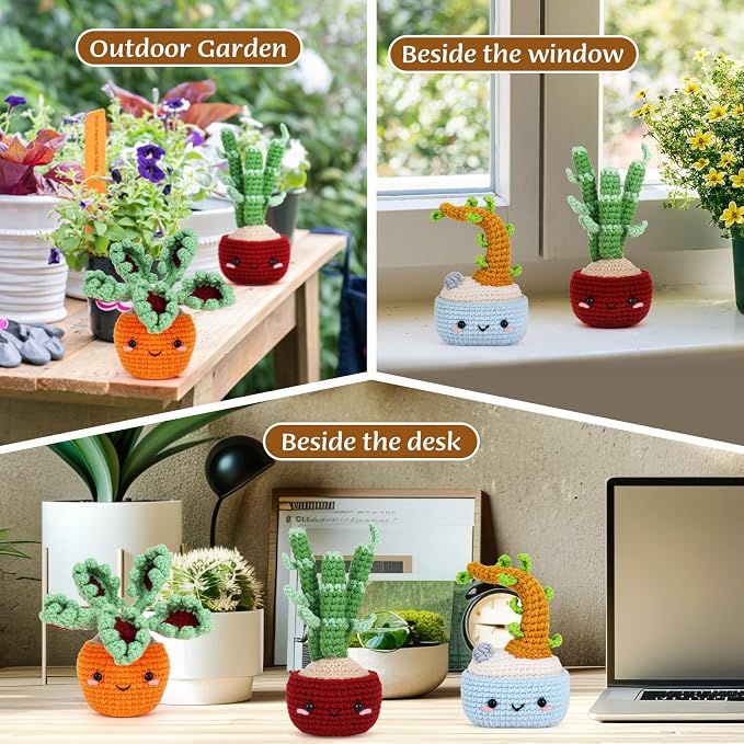 Crochetta Crochet Kit for Beginners, Beginner Crochet Kits for Adults with Step-by-Step Video Tutorials, DIY Knitting & Crocheting Craft Hobbies Supplies, Bonsai Tree Amigurumi(40%+ Yarn)
