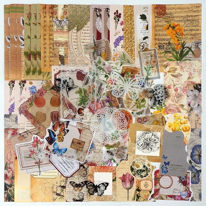 Teniinet 260 PCS Vintage Scrapbooking Supplies Kit for Beginners (Flowers)
