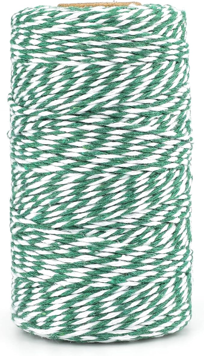 jijAcraft Green and White Twine String, 328 Feet Christmas Bakers Twine String, 2MM Heavy Duty Packing String for DIY Crafts, Christmas Decoration, Gift Wrapping, Craft Wrapping