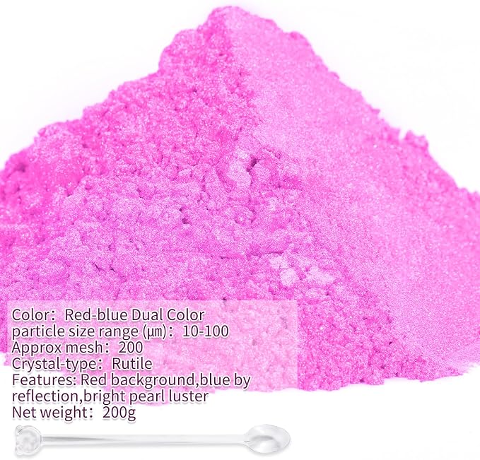 Mica Powder,7.05OZ（200g）,Red-Blue Dual Color Mica Powder Pigment for Epoxy Resin，Lip Gloss，Car Paint，Dye，Soap Making，Nail Polish,Epoxy Resin,Candle Making,Bath Bombs