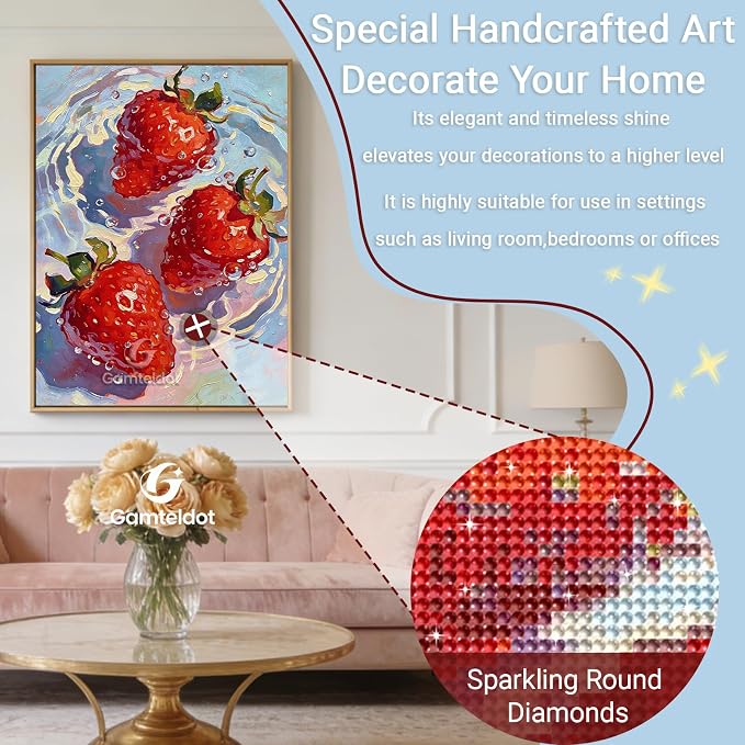 Gamteldot Strawberry Diamond Art Kits for Adults Beginner,DIY Strawberry Diamond Art 5D Full Drill Diamond Dot,Diamond Painting with Complete Tools,Gem Art Crafts for Home Wall Decor Gift-12x16in
