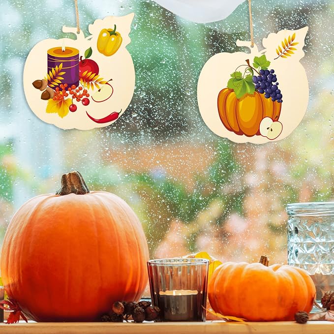 Large Size 7inch Wooden Halloween Thanksgiving Ornaments to Paint, DIY Blank Unfinished Pumpkin Wood Discs Ornament for Crafts Hanging Autumn Decorations(10PCS, Beige Pumpkin)