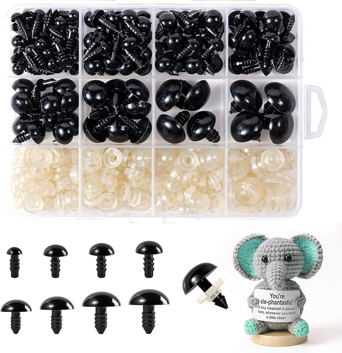 XKDOUS 6-18 mm Safety Eyes, 8 Sizes Crochet Eyes for Amigurumi | Safety Eyes for Crocheting，Stuffed Animal Doll Eyes for DIY Crafts