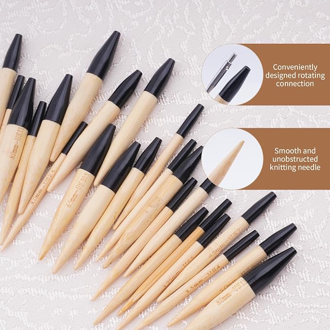 WAZAIGUR 2.16" Short Interchangeable Bamboo Circular Knitting Needles Set