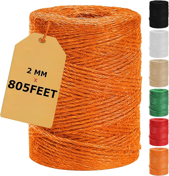 Vanhench 805FT Orange Natural Jute Twine String Rope Cord | Colored Jute Twine for Christmas Crochet Knitting Macrame Arts & Crafts Gift Wrapping Wedding Décor Art Decoration Packing