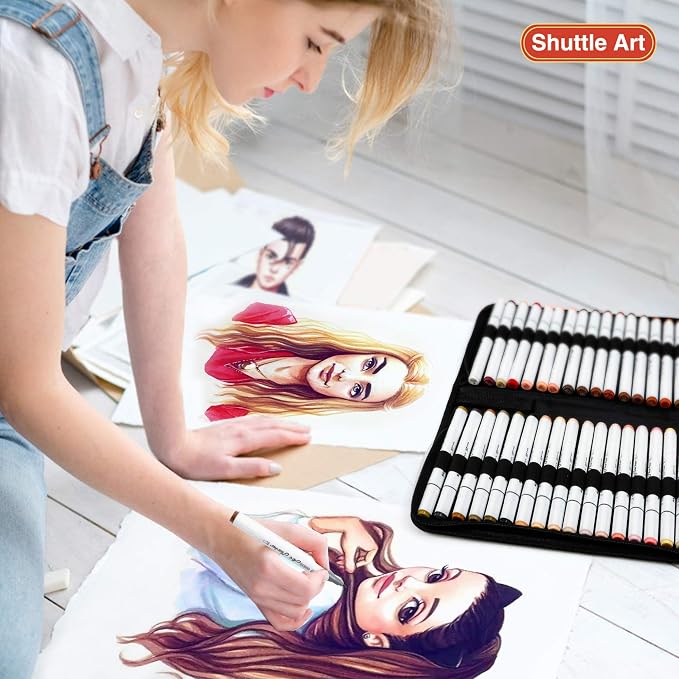 Shuttle Art Alcohol Markers, Skin Hair Tone, 36 Colors for Manga Portrait