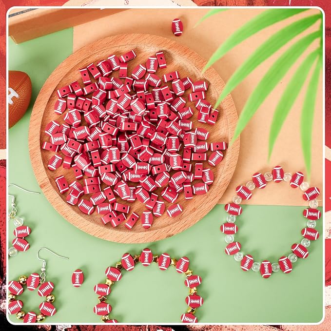 Augshy 300Pcs Football Color Oval Loose Beads for Jewelry Making, DIY Crafts and Handicrafts