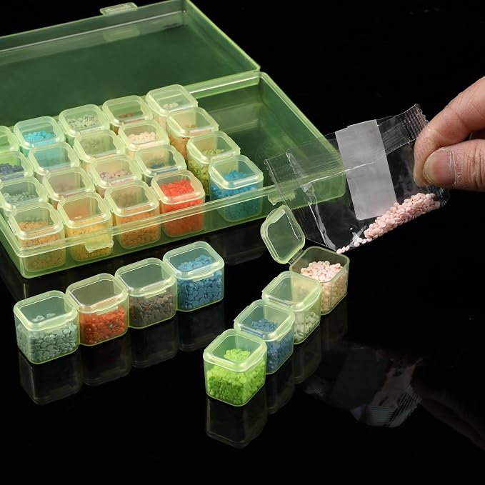 Mr. Pen- Bead Storage Containers, 28 Grids, 2 Pack, Transparent Green | 160 pcs Label Stickers, Transparent, Small Bead Organizer Box, Diamond Art, Diamond Painting Organizer